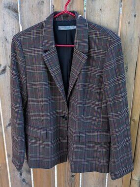 Contemporaine Simons - Brown Plaid Single-button Blazer, Size 12